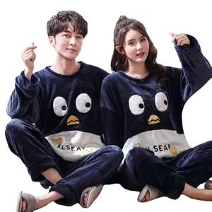 New Design Long Sleeve Flannel Couple's Pajamas Thick Men And Women's Sleepwear