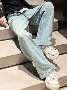 <span class=keywords><strong>Jean</strong></span> droit taille haute personnalisé, orné de strass, pour <span class=keywords><strong>femme</strong></span> – Nouvelle collection tendance - Product Image 4