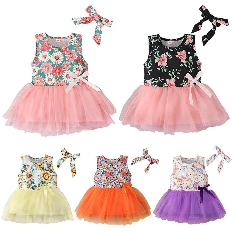 1-7 Years Baby Girl Dress Sleeveless Cotton Flower Dress Children Clothes Wear Summer Princess Dress For Kids Girls