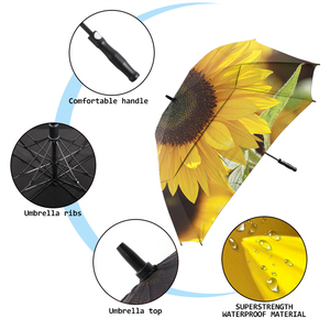 Parapluie de golf carré moderne à double couche anti-UV, motif tournesol 68 pouces, avec impression de logo, pour la pluie. - Product Image 3