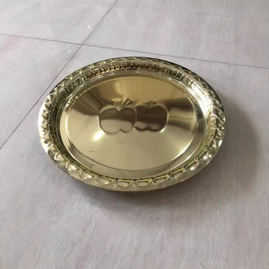 Stainless Steel Gold Plated Serving Tray Oval With <b>Apple</b> Design For Hotel And Home Use - Product Image 1