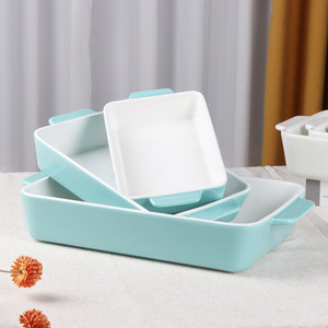 Plateau créatif en céramique à double oreille plateau à manger pour la maison vaisselle plateau de <span class=keywords><strong>cuisson</strong></span>/ustensiles de <span class=keywords><strong>cuisson</strong></span> en céramique/coffre-fort pour micro-ondes, <span class=keywords><strong>four</strong></span> - Product Image 3