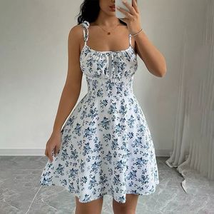 Charming flower print <b>suspender</b> dress featuring a square collar and sweet mini skirt, perfect for a fresh, playful look - Product Image 1