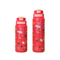 Bouteille isotherme sport en acier inoxydable 316 à double paroi sous vide, anti-fuite, avec paille et poignée, motif animal mignon