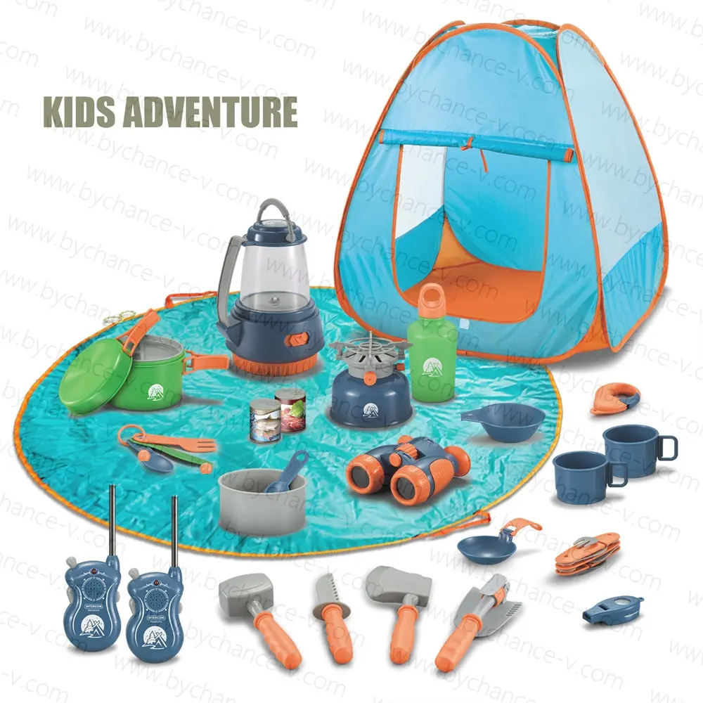 Cadeau de luxe en ligne hotsale pour enfants jouet de jeu de simulation Camping Gear Set comprend cuisine nourriture jouets tente vaisselle talkie-walkie