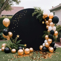 Stand backdrop kain bulat warna biru navy dengan kit rangkaian balon biru putih untuk dekorasi properti foto booth pernikahan, pesta ulang tahun