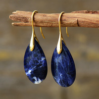 Nouvelle Arrivée Vintage Boucles D'oreilles Bleu Lapis Lazuli Pierre Naturelle Or Crochet Argent Corps Diamant Fleur Motif Populaire En Gros