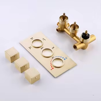Robinet de douche encastré de haute qualité pour salle de bain, finition or brossé, 8 pouces, thermostatique, double poignée, eau froide et chaude, ensemble de douche avec pommeau carré souple
