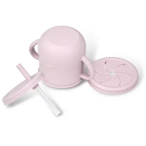 Recipiente de silicona suave para aperitivos para niños y niñas, taza de silicona elegante para alimentación de bebés, taza de agua potable de silicona con 2 tapas