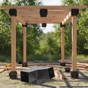 Kit de Pérgola con Soportes Inclinados de 3 Vías de 4x4 Pulgadas, Vigas de Madera de 3.5x3.5, 2 Bases para Postes, 2 Bases para Montaje en Pared para Uso en Exteriores - Product Image 2
