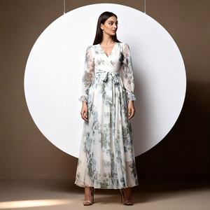 Robe Abaya de fête élégante en polyester imprimé de haute qualité pour femmes musulmanes, vente en gros - Product Image 1