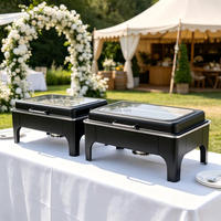 Ensemble de chauffe-plats de luxe noir en acier inoxydable moderne avec couvercle roulant pour buffet et événements