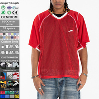 T-shirt OEM respirant à séchage rapide, coupe décontractée personnalisée, manches courtes, col en V, jersey streetwear, t-shirt de sport en mesh pour homme
