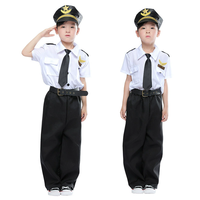 Costume de Pilote Unisexe pour Enfants, 4 Pièces, Chemise à Manches Courtes, Pantalon, Uniforme de Capitaine de Compagnie Aérienne, avec Chapeau, Cravate, Costumes de Carrière