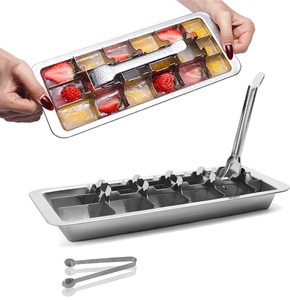 Bacs <span class=keywords><strong>à</strong></span> <span class=keywords><strong>glaçons</strong></span> en acier inoxydable, plateaux <span class=keywords><strong>à</strong></span> <span class=keywords><strong>glaçons</strong></span> en métal pour congélateur, design d'inspiration <span class=keywords><strong>vintage</strong></span> avec levier de déverrouillage, poignée de retrait - Product Image 1