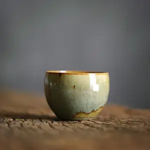 Jingdezhen Bananen blatt Grüne Glasur Reine Hand Raue Keramik Tee tasse