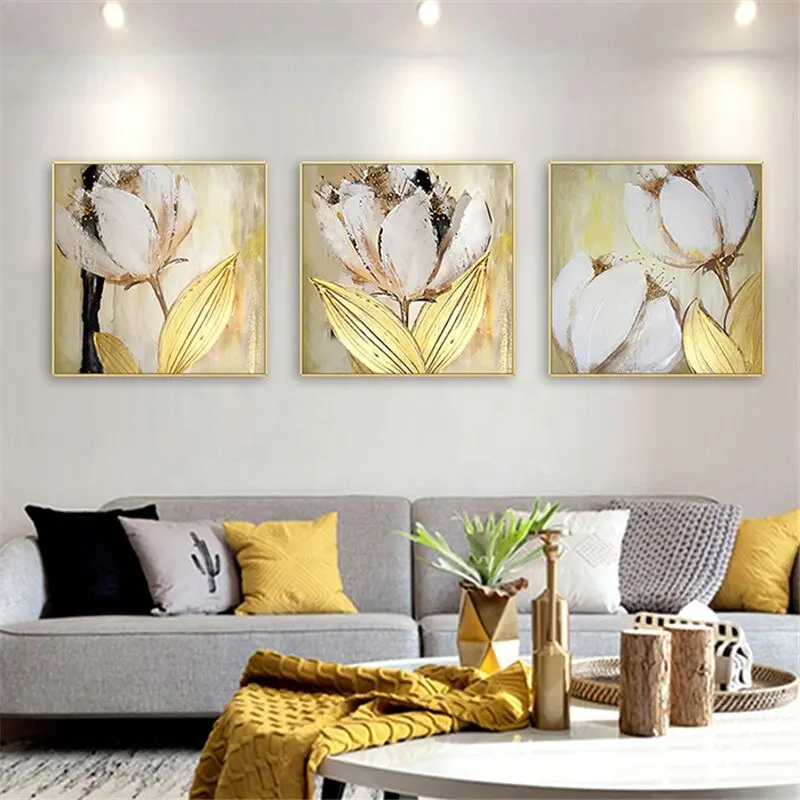 newest handmade abstract golden tulip flower art oil painting for living room for decor