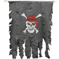 Décorations d'Halloween De Long : Drapeau de pirate en coton, Bandana rouge à tête de mort, Accessoires tête de fantôme, Décorations suspendues effrayantes pour fête et maison hantée