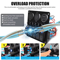 Panneau de commutation à bascule marin 5 interrupteurs, double prise USB, voltmètre, protection contre les surcharges, 12V 24V, étanche pour bateau et voiture