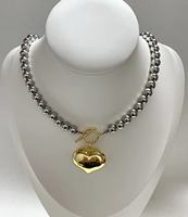Nouveau Collier Tendance en Cristal avec Grande Chaîne à Billes et Pendentif Cœur, Ensemble Argenté, Ras-de-cou de Luxe, Haute Qualité, Bijoux pour Femmes et Hommes, Vente en Gros