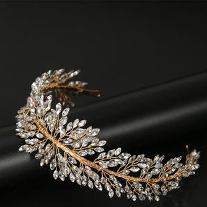 Handgefertigte Legierung Vergoldete Kristall-Strass Braut-Tiara Prinzessin Verlobungs-Abschlussball-Party Hochzeit Haarband Krone - Product Image 6