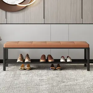 Modern ışık lüks metal deri uzun tezgah oturma odası moda kanepe dışkı yatak ucu dışkı ayakkabı değiştirme tabure