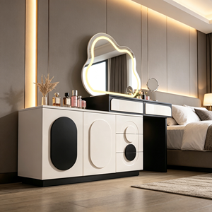 Modern White Luxury Wood Panel Makeup <b>Vanity</b> with Lighted Mirror and Storage Drawers - Product Image 4