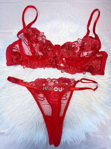 Novedades, ropa interior de niña traviesa, sujetador y bragas maduras personalizados, con letras de diamantes de imitación Tanga, conjuntos de sujetador bordado PARA EL Día de San Valentín - Product Image 3