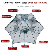 Piège à crabes pliable pour loisirs de plein air, 8 trous, type parapluie, pour la pêche aux crabes, homards et poulpes