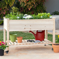Lit de jardin surélevé en bois pour usage extérieur et domestique Boîte à fleurs Hochbeet avec roues