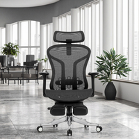 Chaise de bureau ergonomique moderne entièrement en maille, avec support lombaire réglable, repose-pieds pivotant, base en alliage d'aluminium, vérin à gaz certifié classe 3