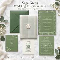 Suite d'invitations de mariage personnalisées vert sauge à thème botanique, avec enveloppe en vélin, sceau de cire et carte RSVP – Fabricant OEM/ODM en gros