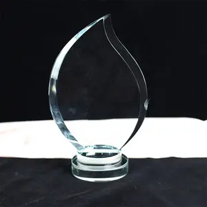 Nova chegada cheia clara água gota chama folha em forma de cristal placa vidro prêmio troféu