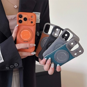 360° Ring <b>Stand</b> Frameless Leather Magnetic Phone Case for iPhone 17 12 13 14 15 16 Pro Max Hard <b>PC</b> Protective Cover - Product Image 2