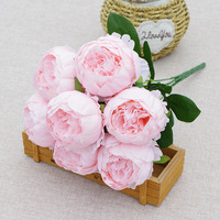 AF11502 7 têtes de pivoines artificielles en soie, bouquet de pivoines pour centre de table de mariage, décoration florale