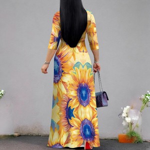 Plus Size Clothing for Women's L-5XL Short Sleeve Maxi Dresses V-<strong>Neck</strong> Empire Waist Big Swing Hip Circle Elegant Casual Dresses - Product Image 3