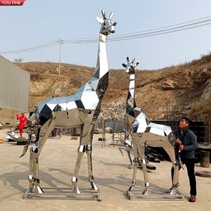 YOUFINE açık bahçe sanat Modern büyük ölçek Metal soyut germe paslanmaz çelik zürafa aile heykel - Product Image 3