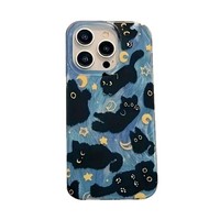 Coque de téléphone antichoc en TPU Mowang à motif animalier chat pour 16/18 Pro Max, modèle Glacier avec éléments Lune et Étoile