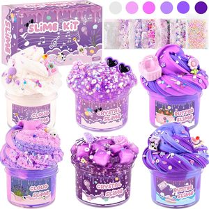 Kit de slime personnalisé violet avec décorations en cristal et nuages, sans salissure, extensible et compressible, idéal pour les récompenses de vacances, emballage inclus - Product Image 1