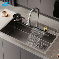 Restaurant commercial deux bols cascade en acier inoxydable double multifonction verre rinçage évier de cuisine intelligent