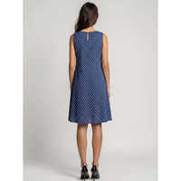 Robe élégante minimaliste pour femme, taille naturelle, 100 % coton, imprimé géométrique, coupe évasée trapèze, sans manches, longueur genou, pour soirée