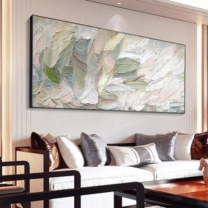 Peinture à l'huile abstraite texturée rose et verte faite à la main, art mural, toile de peinture à l'huile, texture 3D, art abstrait minimaliste esthétique - Product Image 1