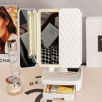 Nouveau miroir de coiffeuse à trois volets cosmétique LED pour femmes miroir de maquillage de bureau Portable avec cadeau de lumière de remplissage