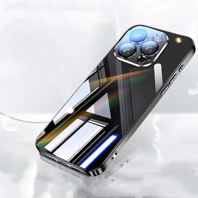 Luxury Electroplate Glass Camera Lens Protection Wireless Charging Mobile Phone Case for 16/15/13/14/11/12 Pro Max Plus