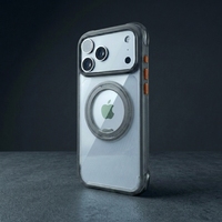 Coque Magnétique Antichoc Airbag pour iPhone 17 18 Pro Max avec Dos Transparent en PC, Support Anneau Rotatif à 360°, Coque de Protection Fine