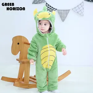 Green Horizon Jumpsuit Anak Laki-laki dan Perempuan, Baju Monyet Desain Hewan Berkerudung, Pakaian Bayi Baru Lahir Lucu