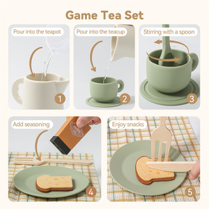 Nouvel ensemble de jeu de thé en silicone et bois pour tout-petits avec aliments en <span class=keywords><strong>feutre</strong></span>, biscuits, desserts scandinaves, jouets de cuisine, cadeaux pour enfants - Product Image 3