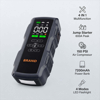 Démarreur de voiture 600A 7200mAh, booster de batterie robuste 4-en-1, gonfleur de pneus, compresseur d'air 150 PSI, batterie externe d'urgence