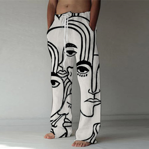 2025 nouveau graphique américain Styl couleur unie Polyester <span class=keywords><strong>pantalon</strong></span> ample jambe large rétro jambe droite hommes pantalons - Product Image 1