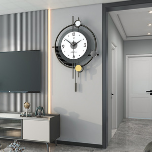 Horloge murale silencieuse à quartz de style nordique minimaliste, à aiguille oscillante, design Art Déco atmosphérique pour la décoration de la maison et du salon - Product Image 5